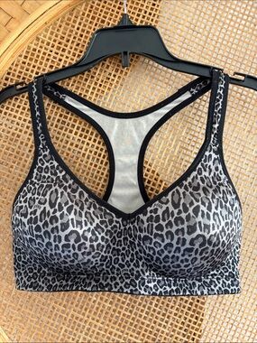 Victorias Secret Striped Sports Bra in Black and Gray Medium